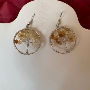Silver Tree of Life Earrings with Amber Accents